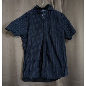 Monument Button Down Shirt Mens Size M Short Sleeve Black Blue Geometric Print
